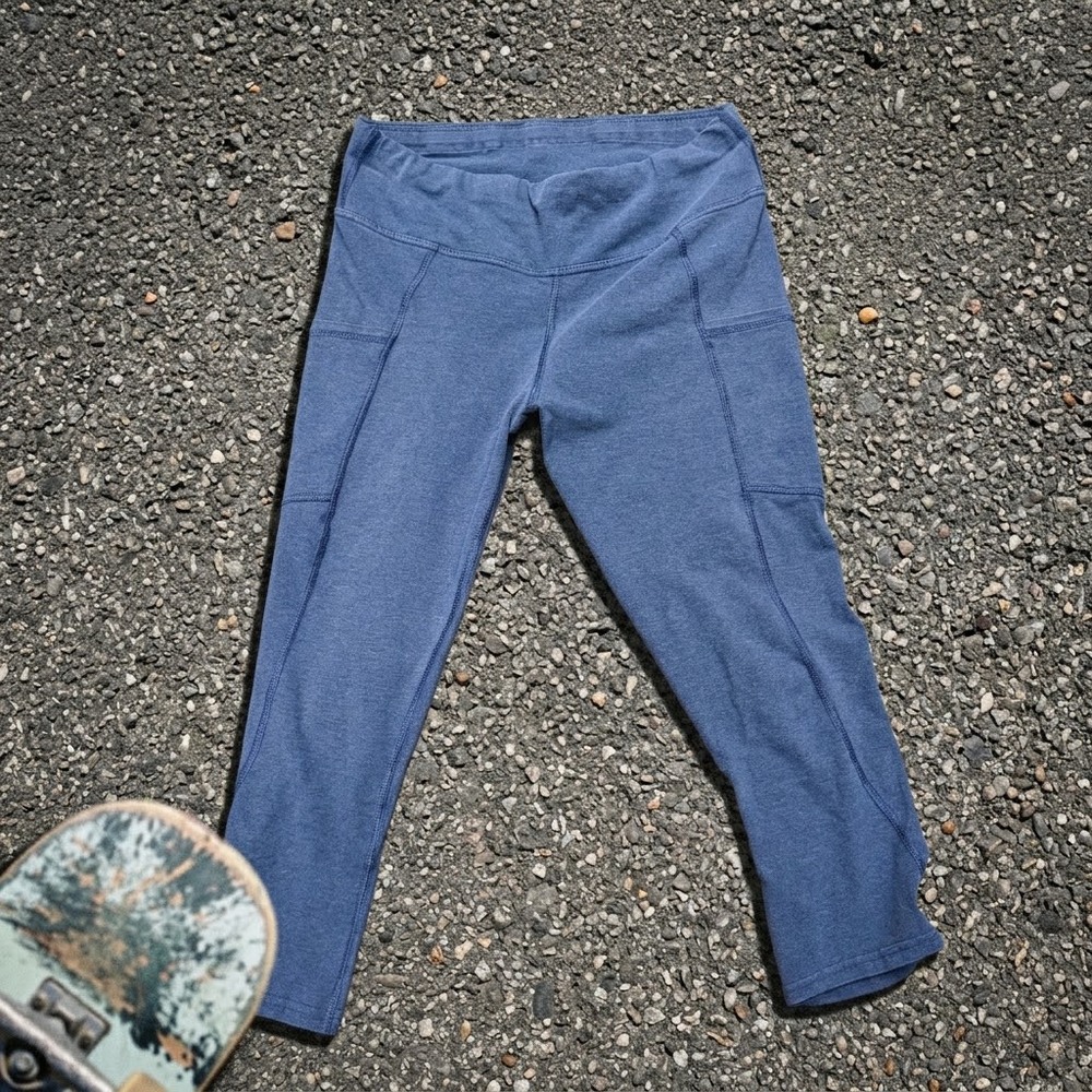 Pact Organic Cotton Cropped Leggings Womens S Navy Blue Pocket Yoga Pilates